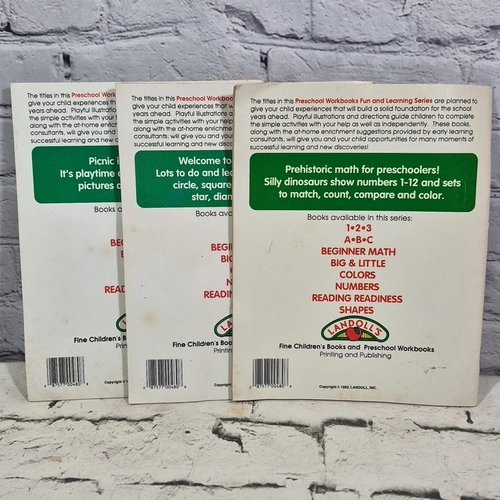 Vintage Landolls Preschool Workbooks Lot Of 3 Math Shapes Reading- Unused